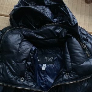 Armani dark blue duck down puffer winter hoodie coat size 38 0 2 XS